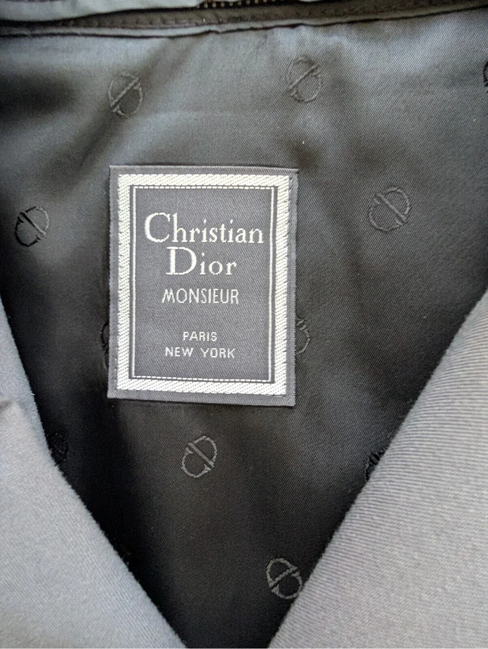 Vintage Christian Dior Monsieur Trench Coat Gray 42R Wool Liner Double Breasted